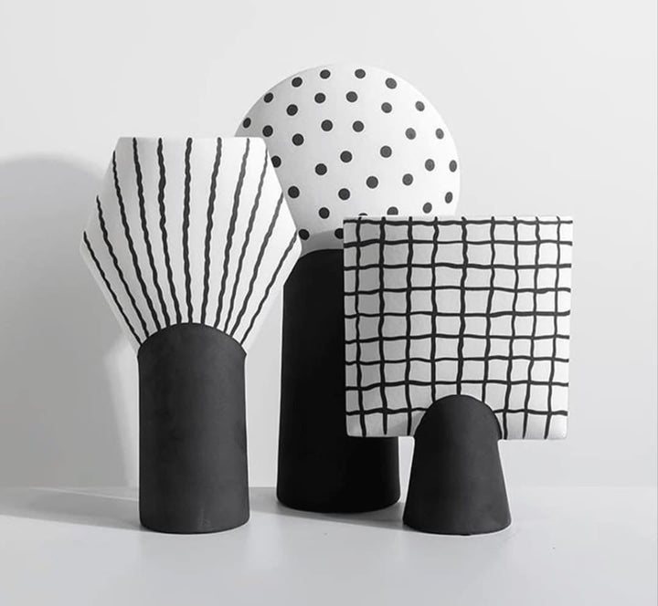 Black & White Geometric Sculpted Vases set of 2