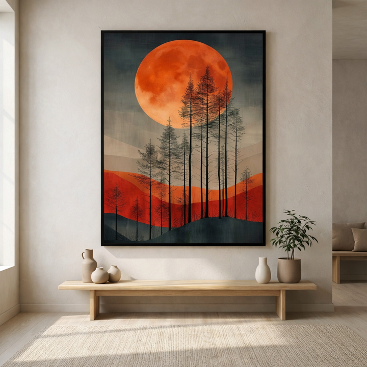 Crimson Moon Forest Framed Wall Art
