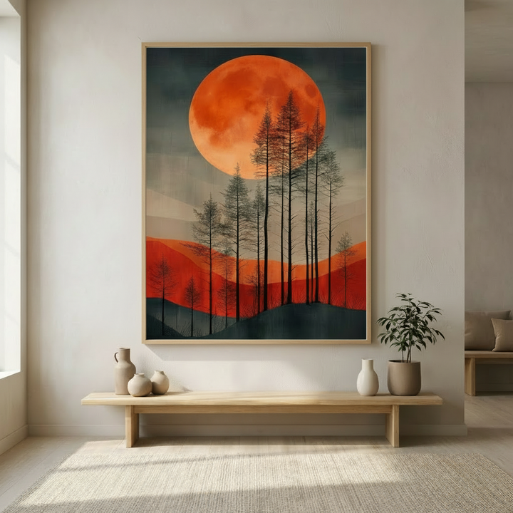 Crimson Moon Forest Canvas Wall Art