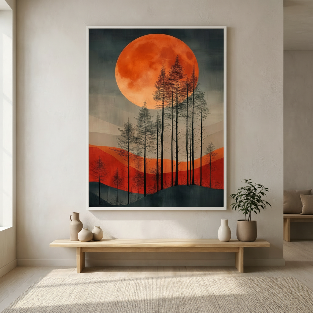 Crimson Moon Forest Canvas Wall Art