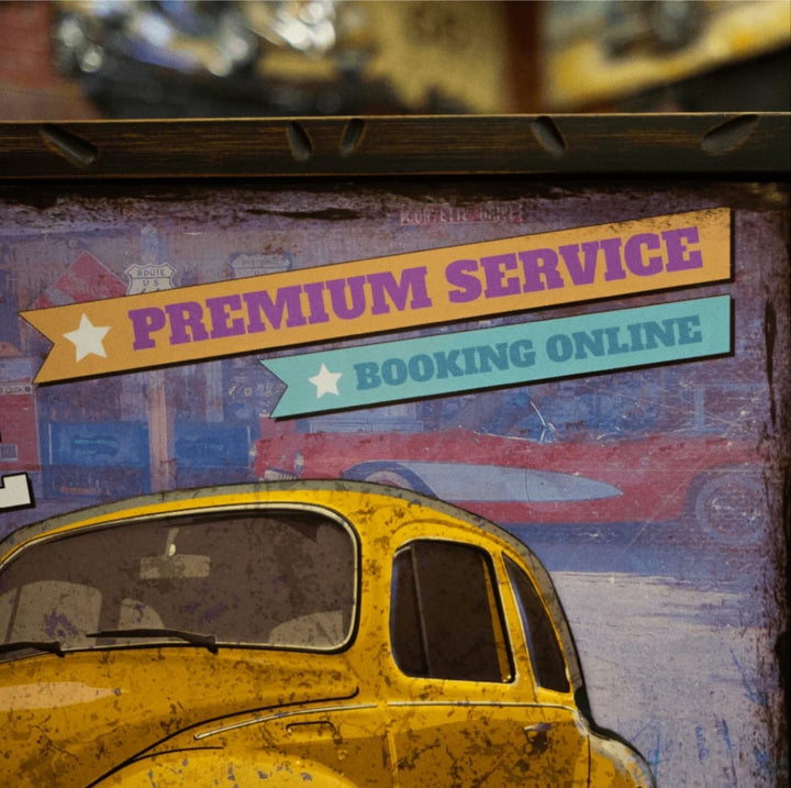 Vintage Yellow Car Rental Retro Wall Art