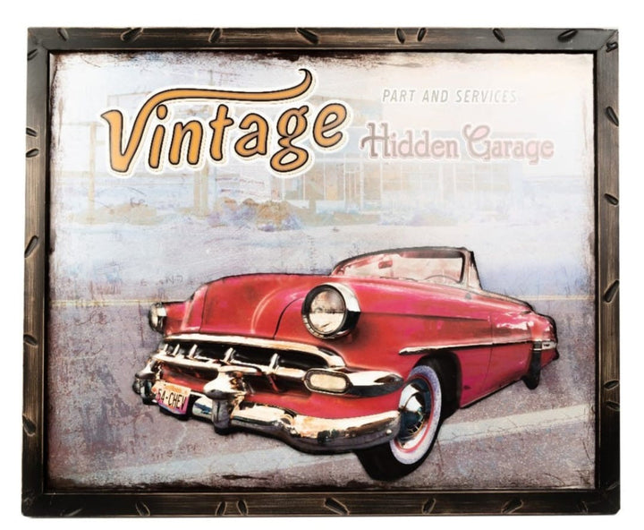 Vintage Red Convertible Retro Garage Wall Art