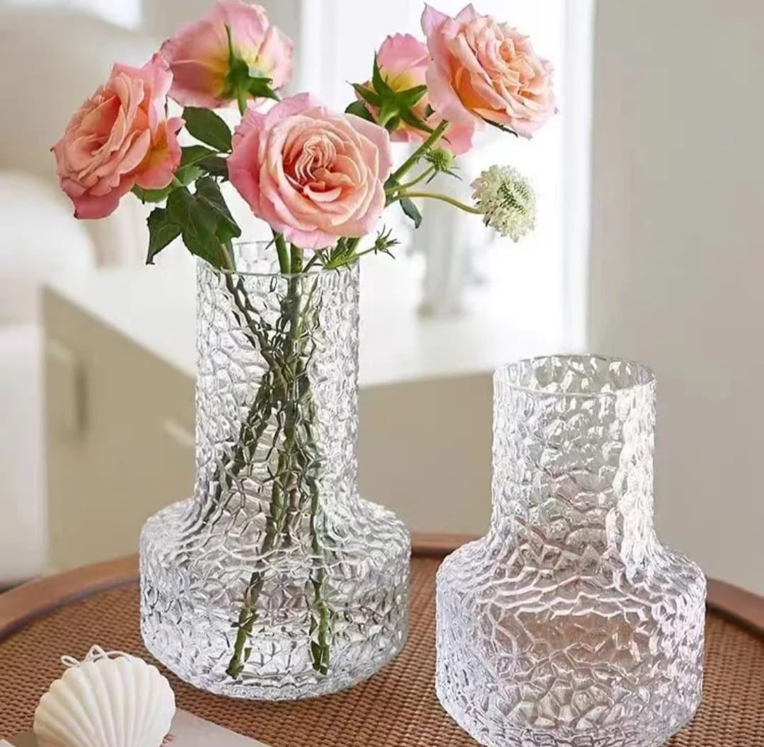 Textured Grey Glass Vase Set