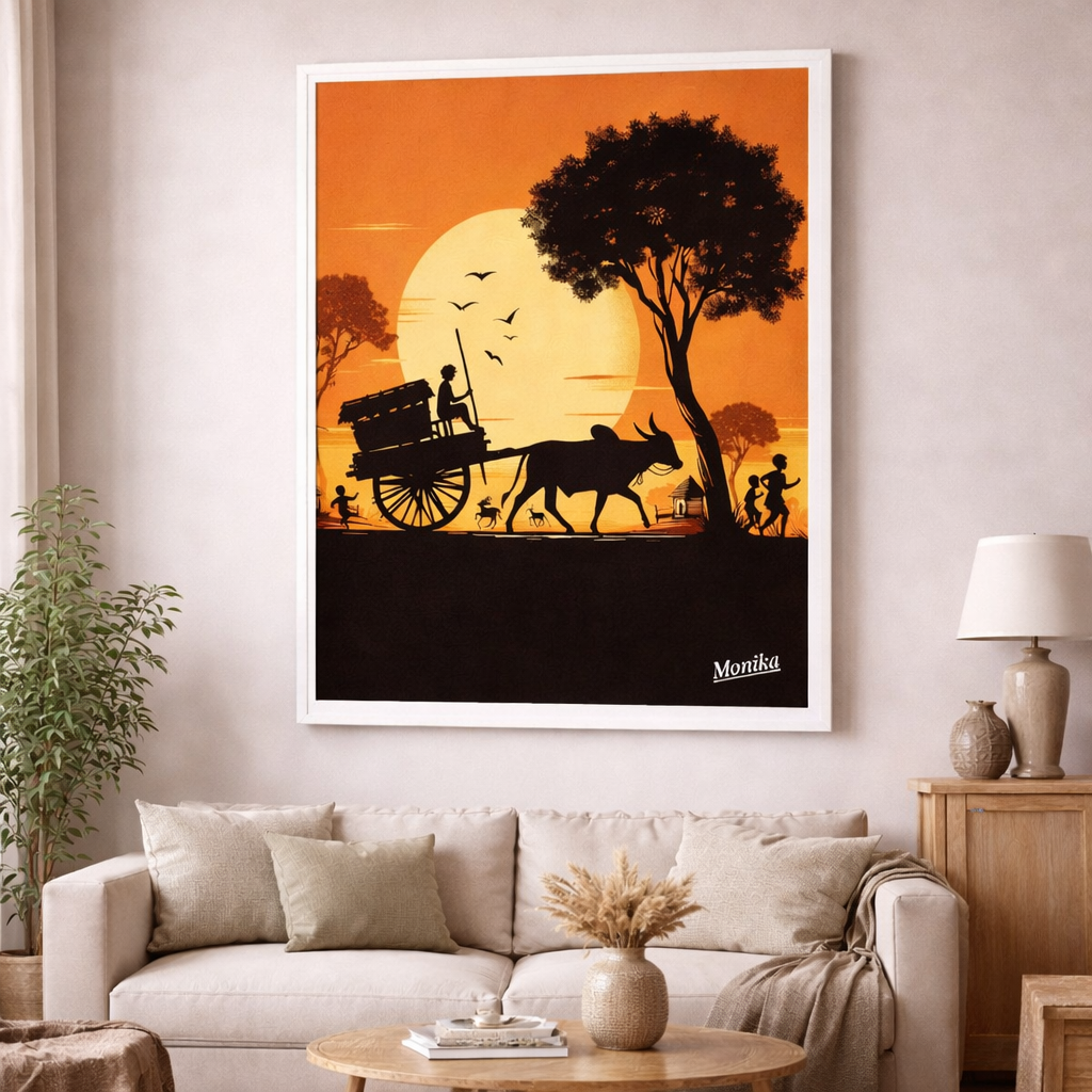 Village Cart Silhouette Canvas