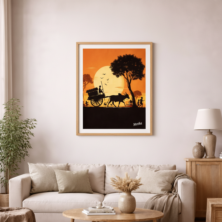 Village Cart Silhouette Canvas