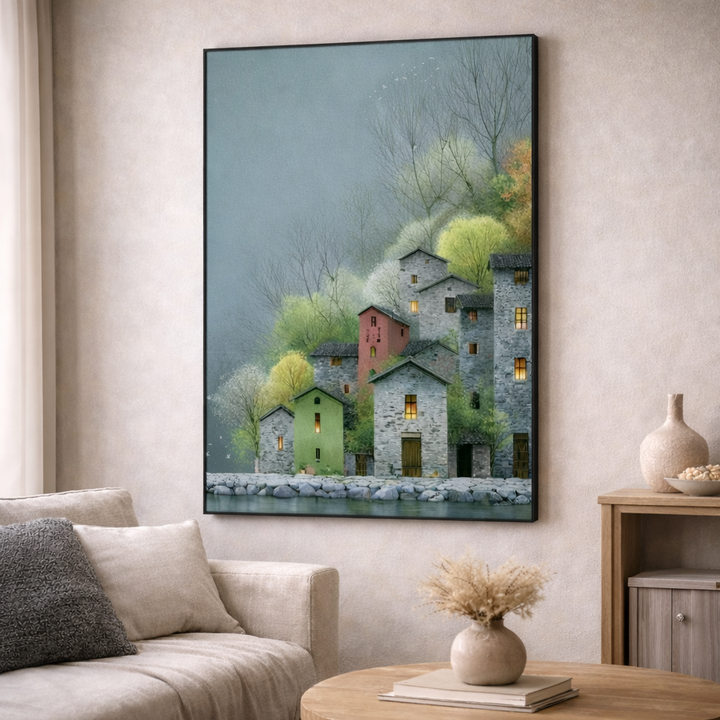 Quiet Hillside Village Canvas