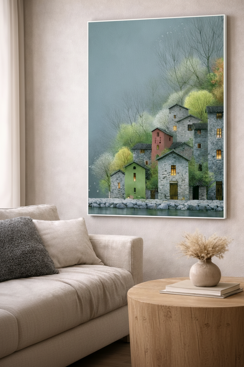 Quiet Hillside Village Canvas