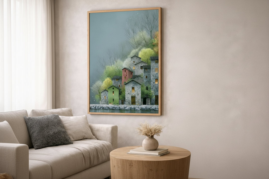 Quiet Hillside Village Canvas