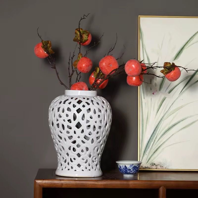 White Cutwork Ceramic Jars set of 2