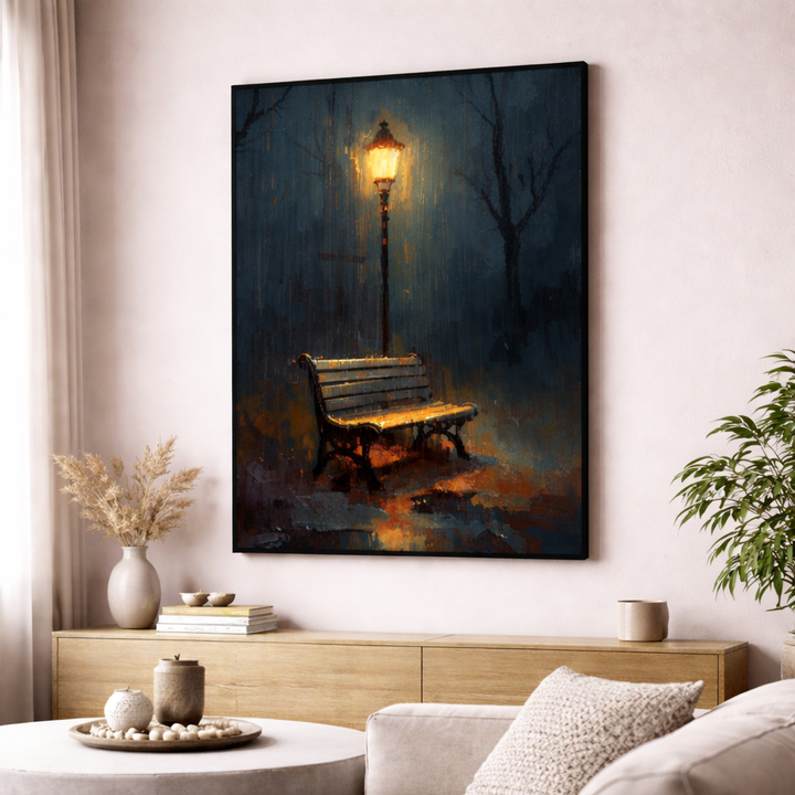 Lonely Bench Night Canvas