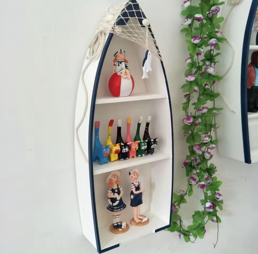 Nautical Boat-Shaped Wooden Shelf Set