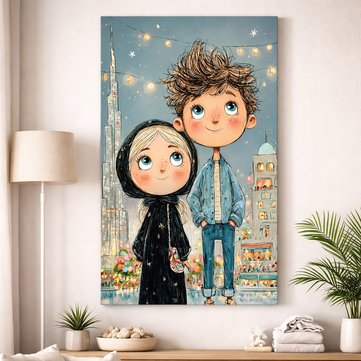 Cute Kids City Night Canvas