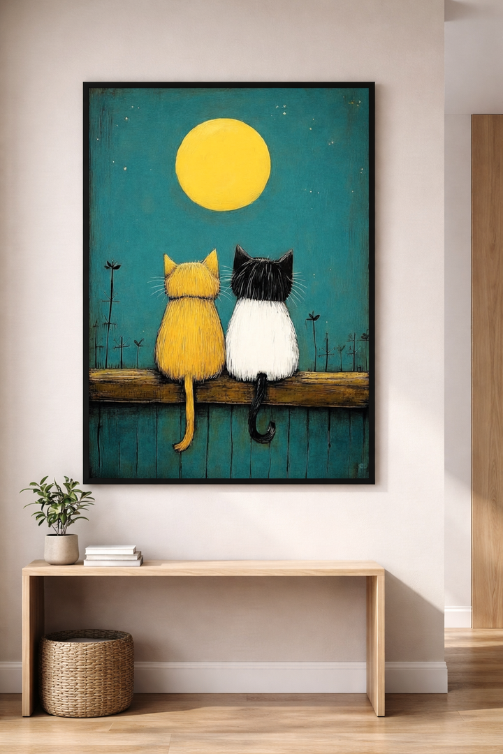 Cats Under the Moon Framed Wall Art