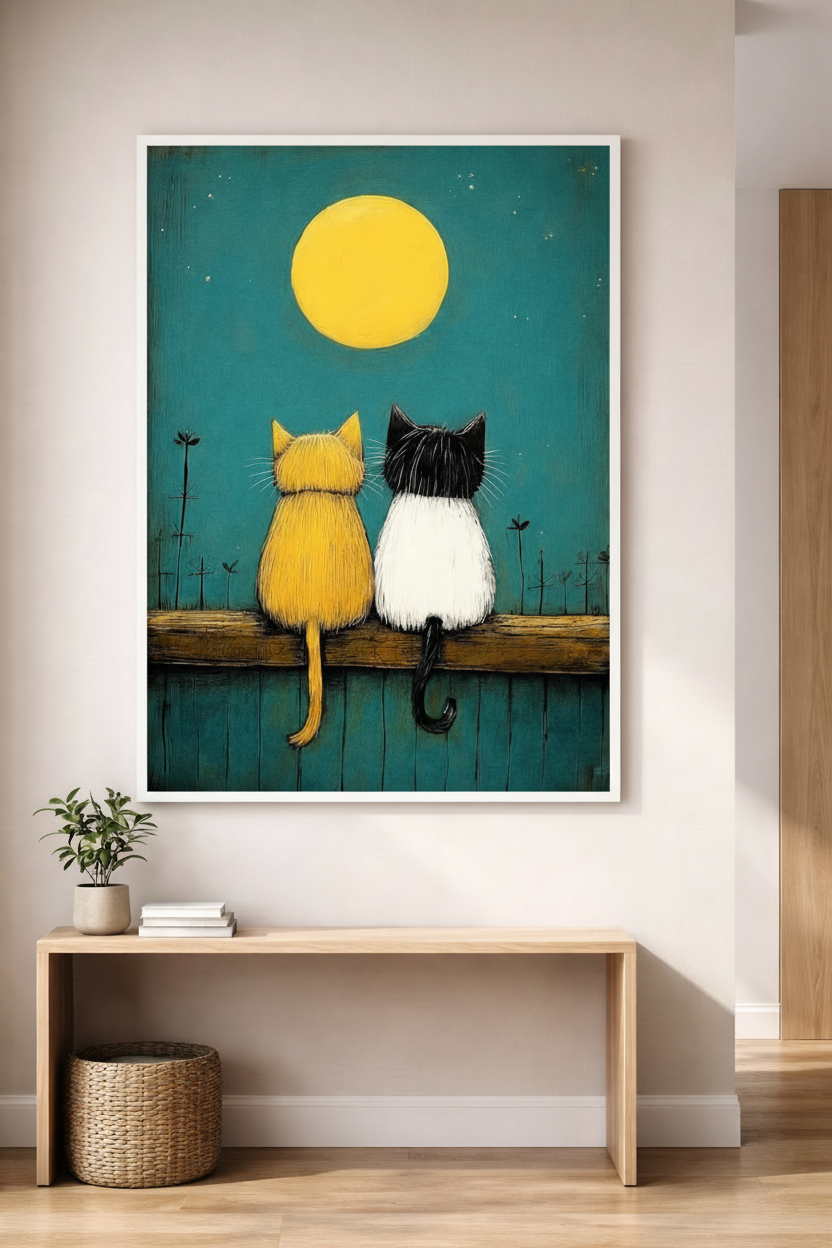 Cats Under the Moon Canvas Wall Art