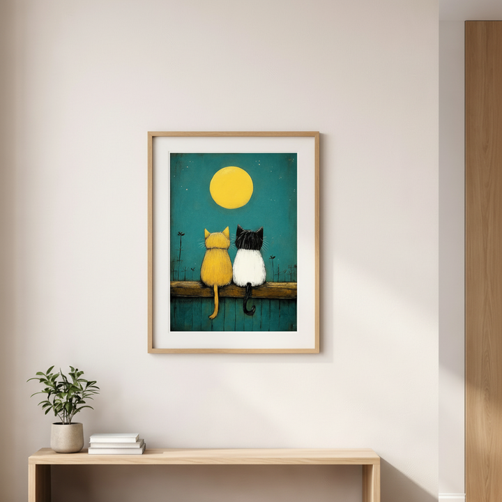 Cats Under the Moon Canvas Wall Art