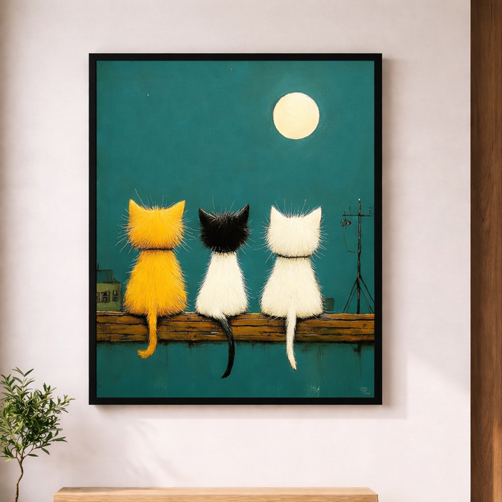 Three Cats Under the Moon Framed Wall Art