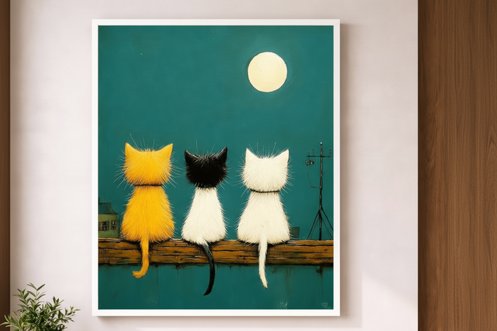 Three Cats Under the Moon Canvas Wall Art