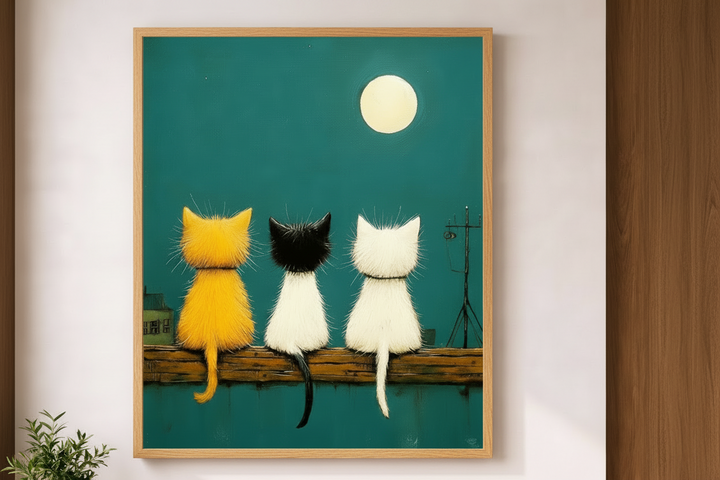 Three Cats Under the Moon Canvas Wall Art