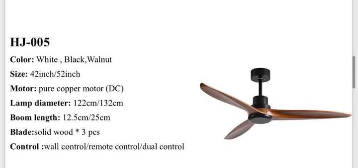 Modern Ceiling Fan with Solid Wood Blades, 52-inch