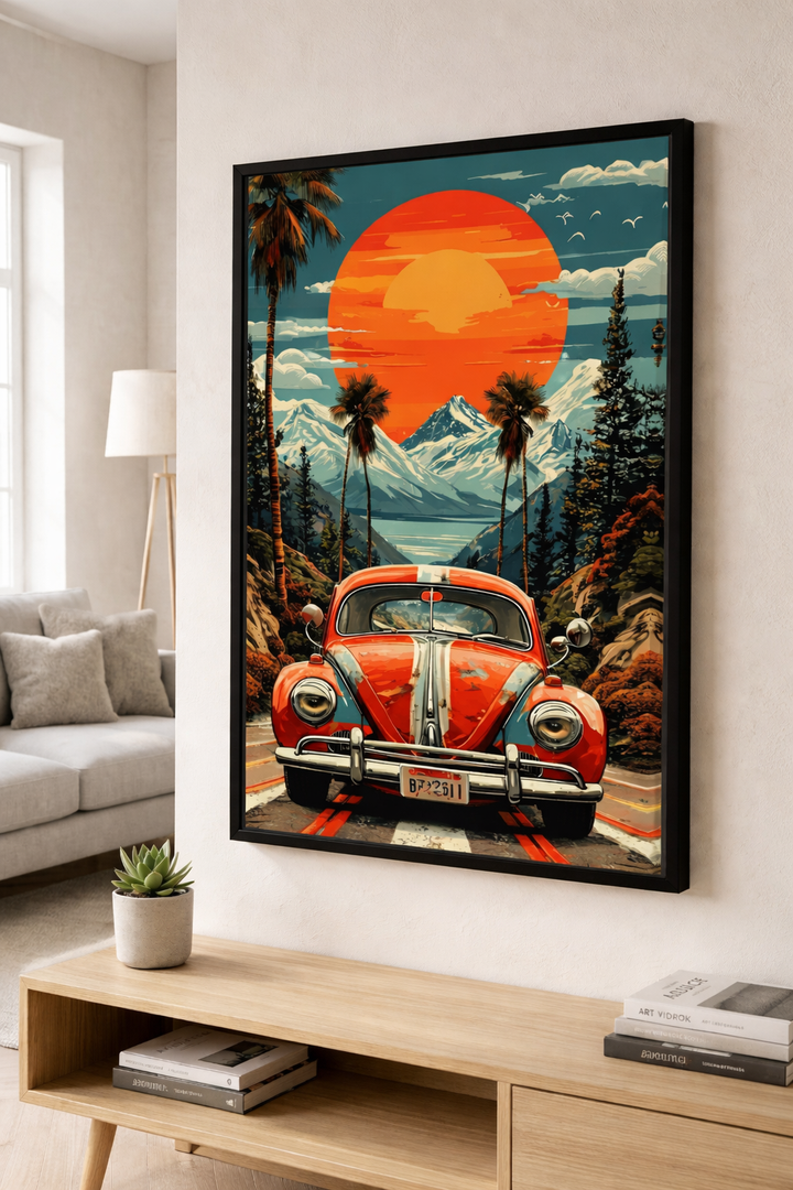 Vintage Road Trip Sunset Framed Art