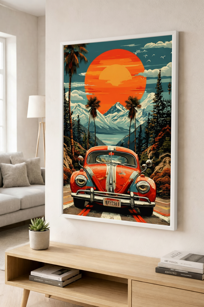 Vintage Road Trip Sunset Canvas Art