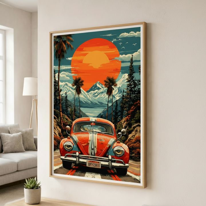Vintage Road Trip Sunset Canvas Art