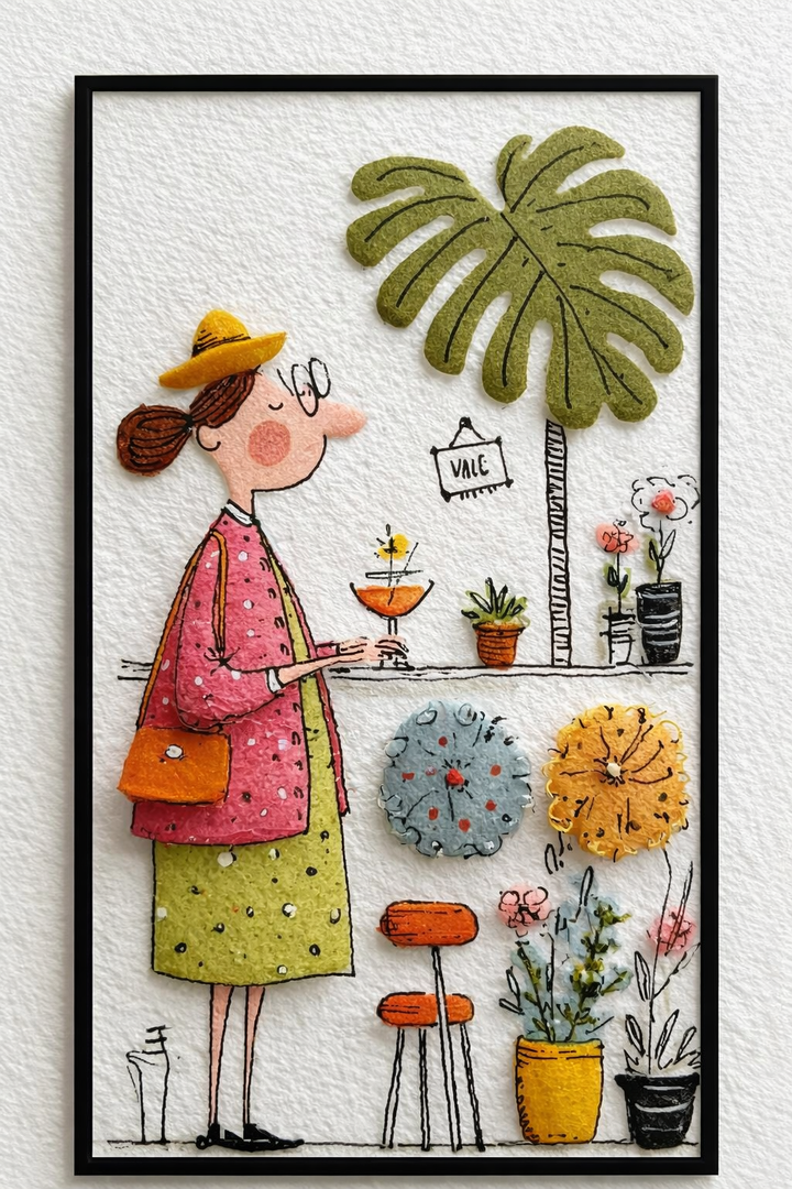 Whimsical Café Girl Framed Art