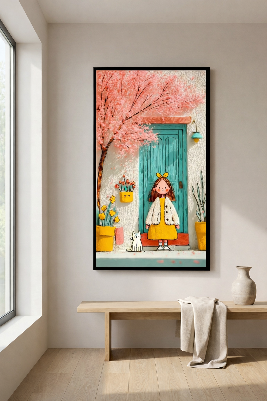 Whimsical Girl at the Door Canvas