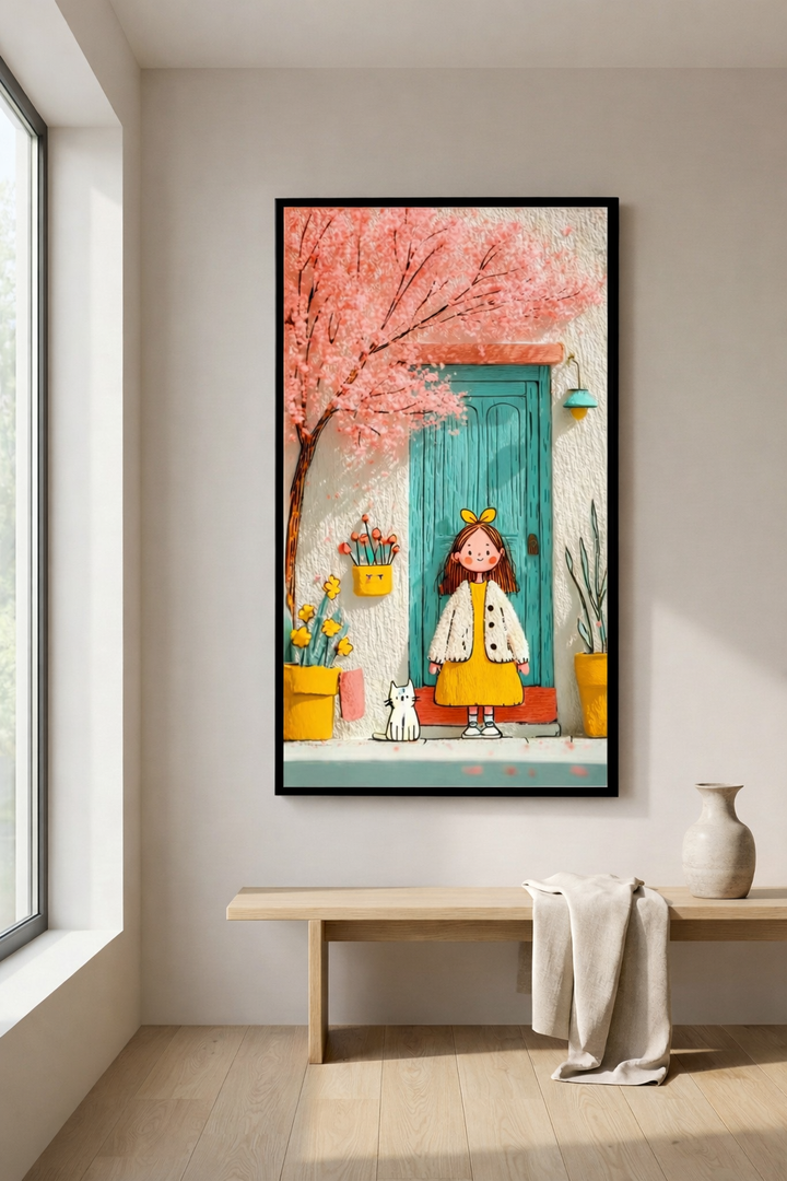 Whimsical Girl at the Door Canvas