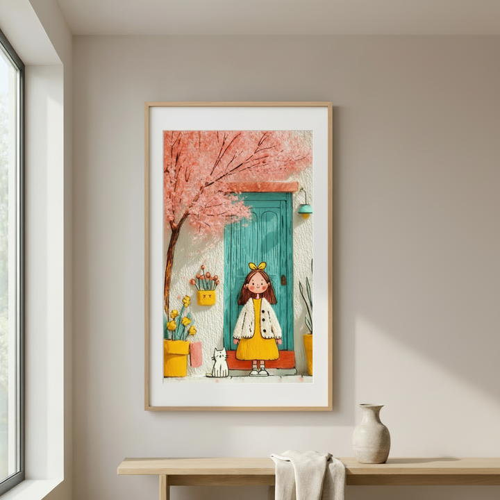 Whimsical Girl at the Door Canvas