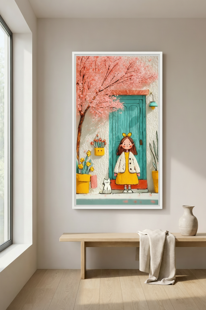 Whimsical Girl at the Door Canvas