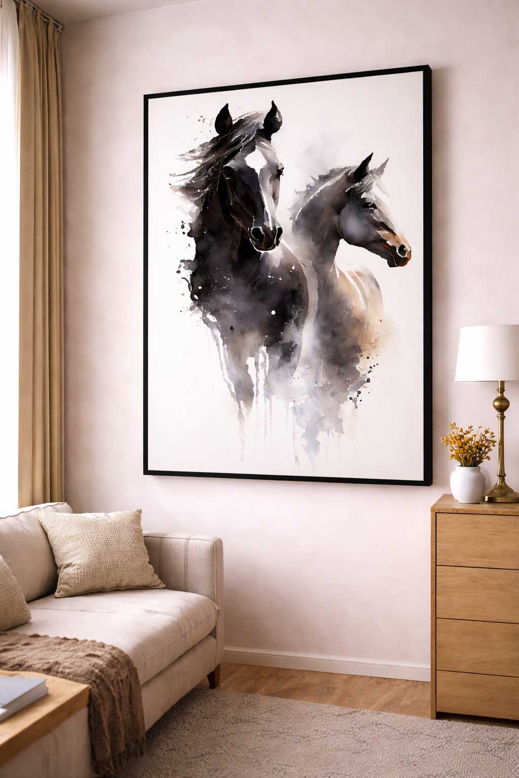 Running Horses Watercolor Canvas