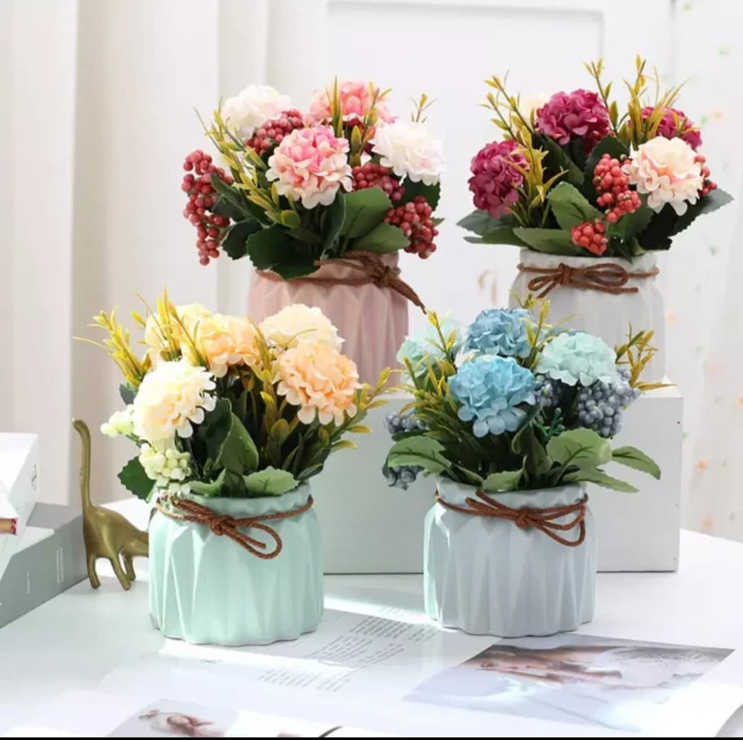Artificial Hydrangea Plant in Ceramic Pot