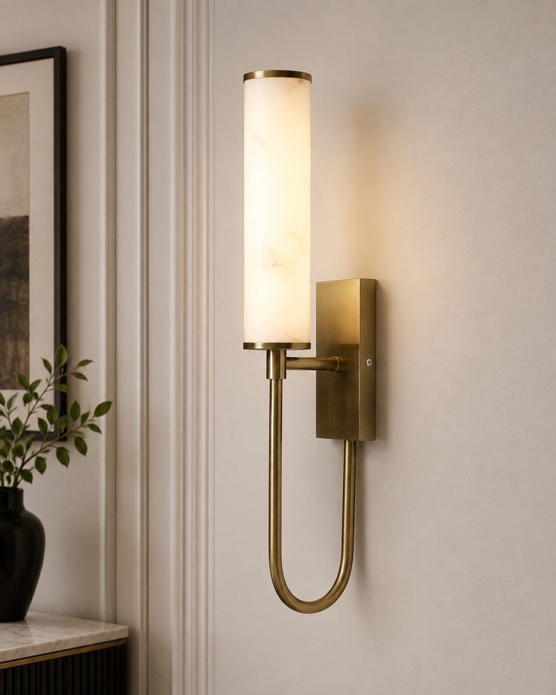Modern Artificial Alabaster Brass Wall Sconce