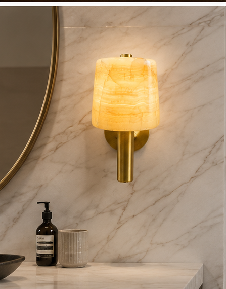 Luxury Alabaster Wall Sconce with Antique Brass Stem