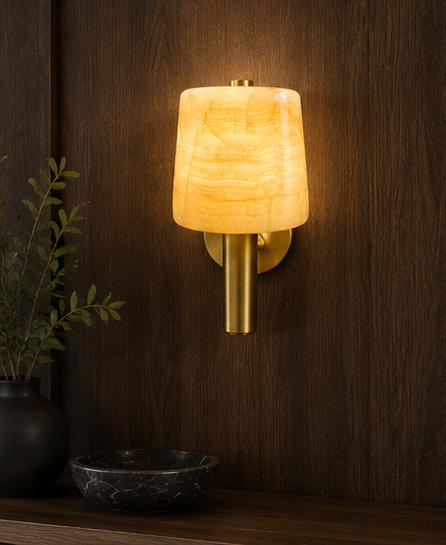 Luxury Alabaster Wall Sconce with Antique Brass Stem