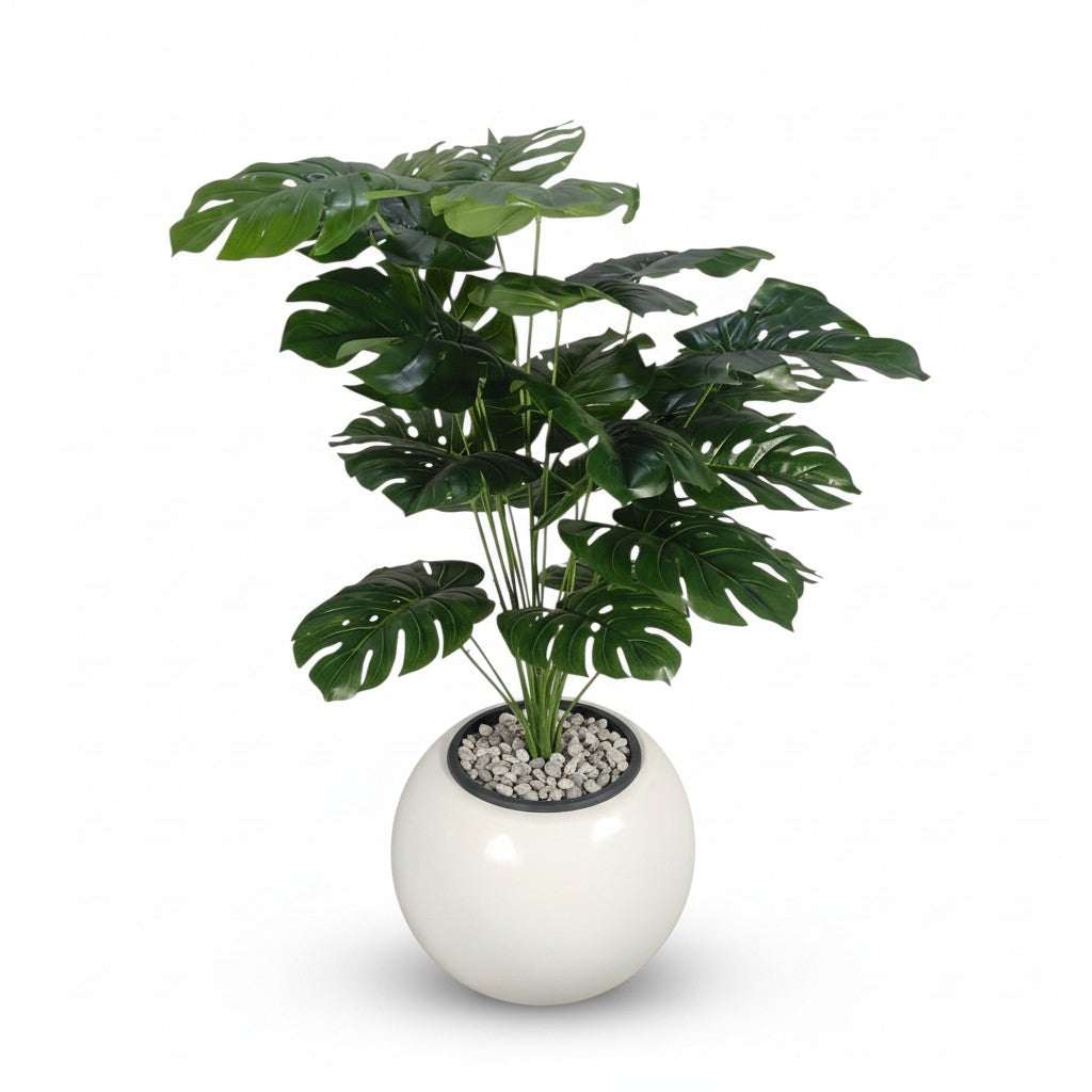Artificial Monstera Plant – White Fiberglass Pot