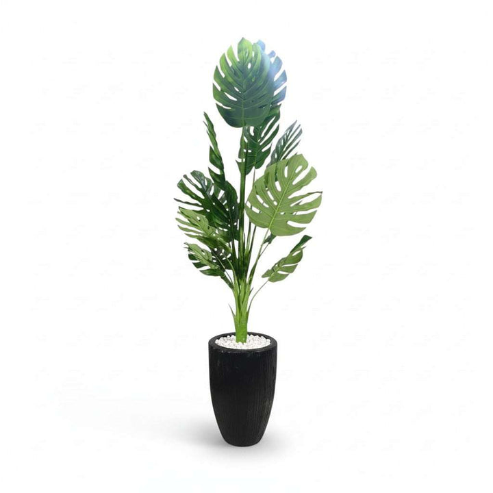Tall Artificial Monstera Plant in Ribbed Pot