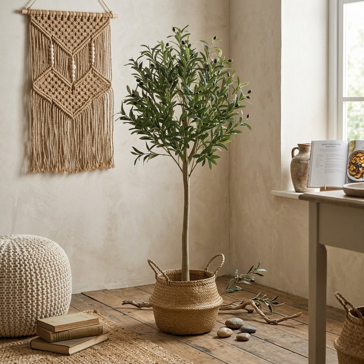 Artificial Olive Tree in Woven Basket