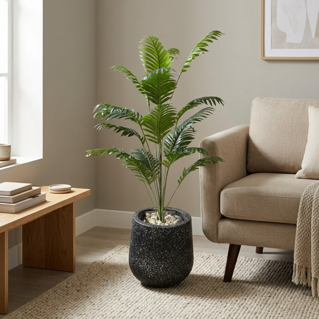 Artificial Palm Plant – Black Stone Pot