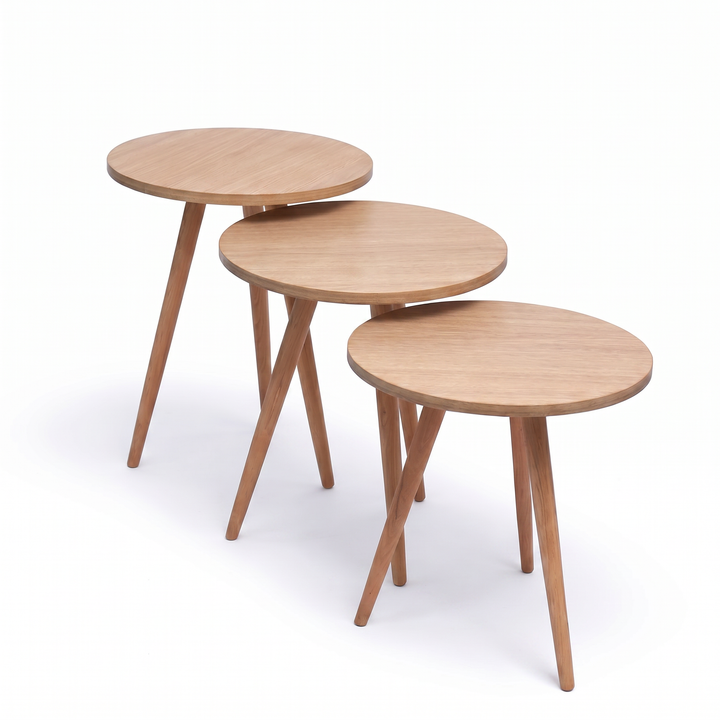Modern Nesting Side Tables Set of 3 – MDF Top & Beech Wood Legs