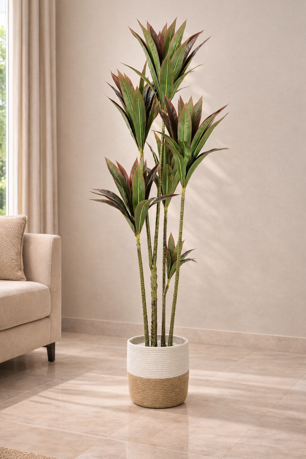 Artificial Red-Green Dracaena Tree – 170 cm | Woven Planter — interior lifestyle view