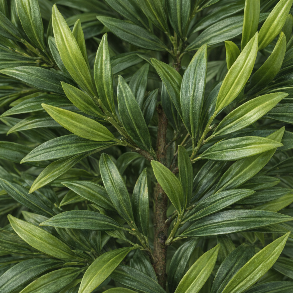 Artificial Narrow Leaf Tree – 160 cm | Black Ribbed Planter — foliage close-up