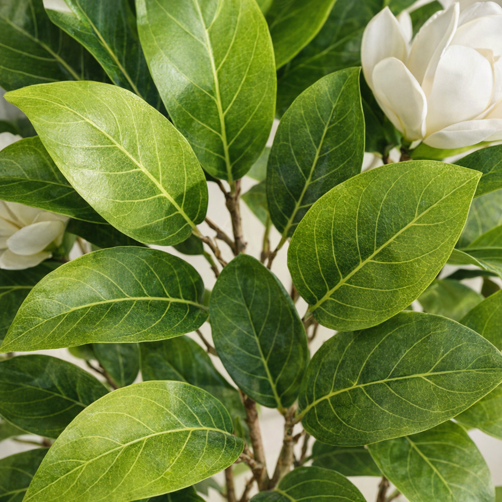 White Magnolia Artificial Tree in White Ribbed Pot – 170 cm — foliage close-up