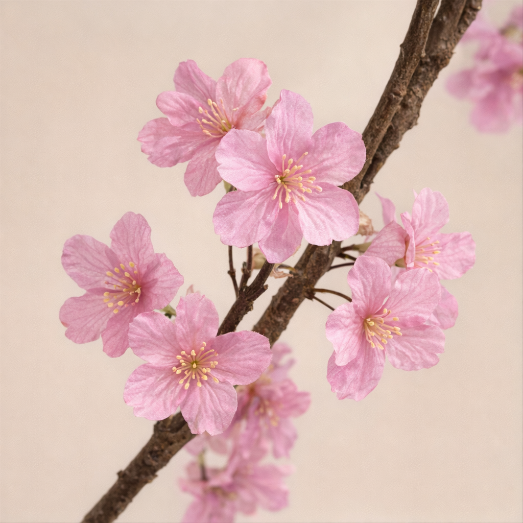 Pink Flowering Artificial Tree in Two-Tone Woven Pot – 155 cm — original blossoms and branch detail