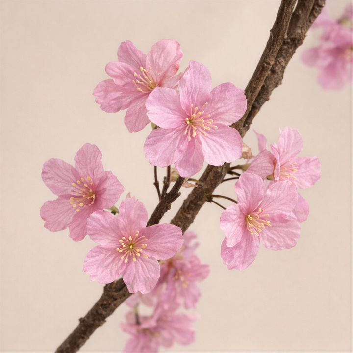 Pink Flowering Artificial Tree in Two-Tone Woven Pot – 155 cm — original blossoms and branch detail