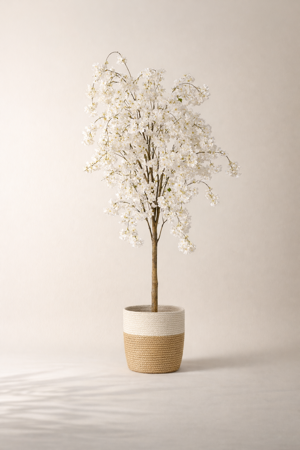 Artificial White Cherry Blossom Tree in Woven Pot – 155 cm — full studio view