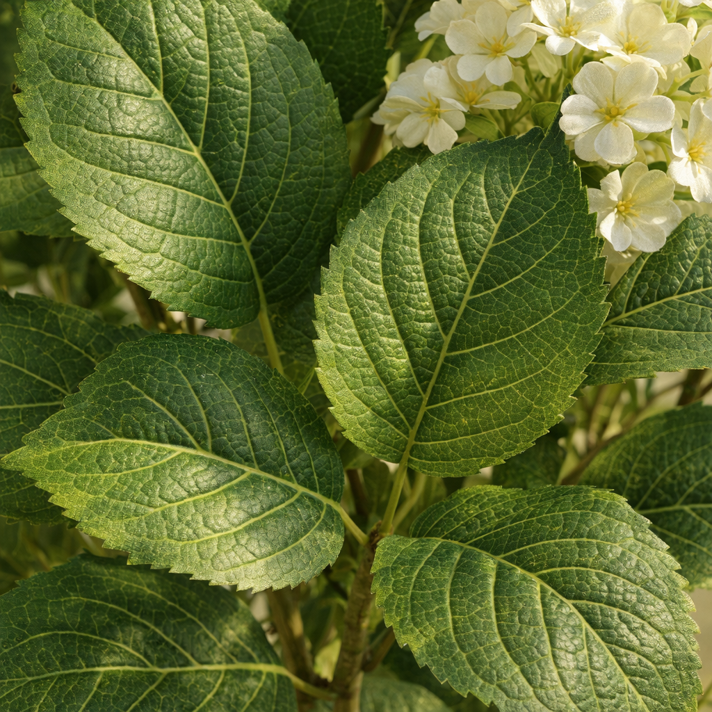 Artificial White Hydrangea Tree in Woven Pot – 160 cm — foliage close-up