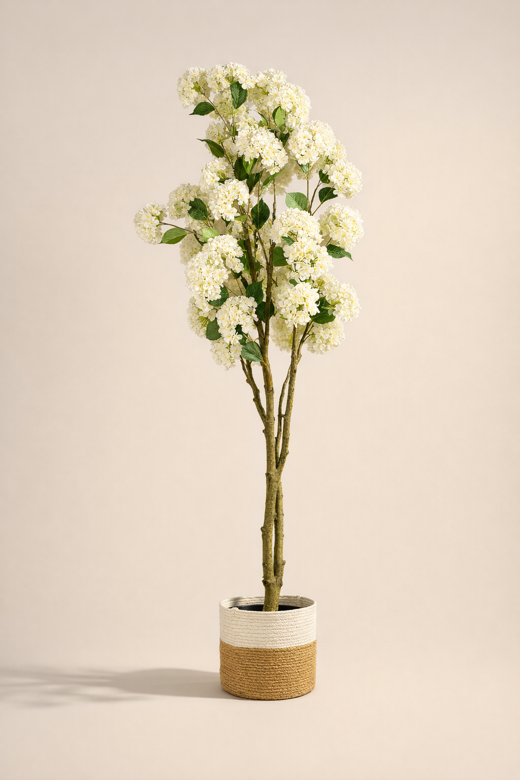 Artificial White Hydrangea Tree in Woven Pot – 160 cm — full studio view