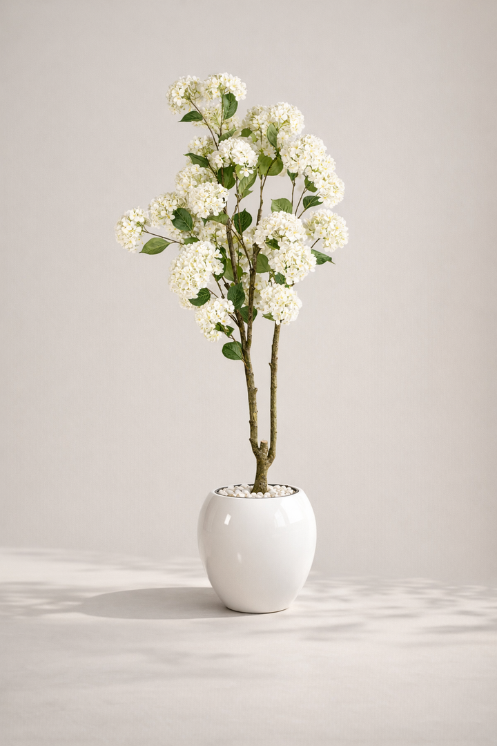 Artificial White Hydrangea Tree in Fiberglass Pot – 170 cm — full studio view